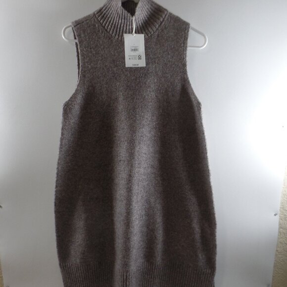 Free Assembly Mini Dress Women’s Gray/Brown Sleeveless Turtleneck Sweater L NWT - Picture 1 of 5